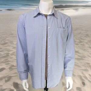 VTG LL Bean Lightweight Cotton Shirt Striped White Light Blue Men's XL SEE DESC